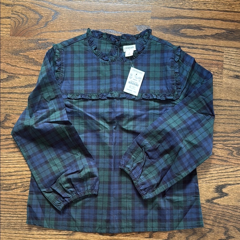Crewcuts Navy Blue and Green Tartan Blouse